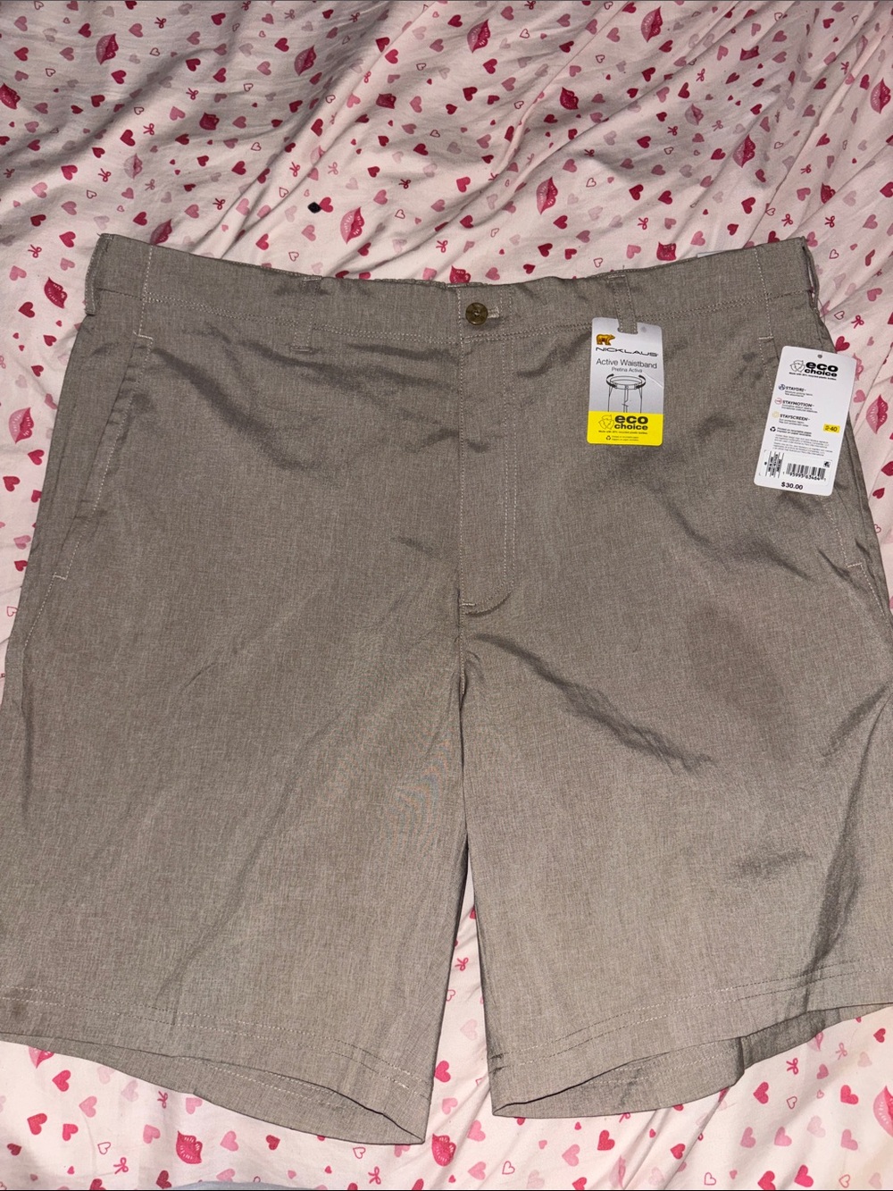 Men's Khaki Flat Front Stretch Shorts - Performance Comfort